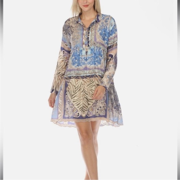 Johnny Was Valentin Jasmine 100% Silk Unlined Dress Women Size M Embroidered - Picture 3 of 14